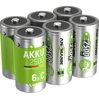 ANSMANN AG Akku C 2500mAh Baby NiMH 1,2V – 1000x wiederaufladbar (6 Stück) Akku 2500 mAh (1.2 V)