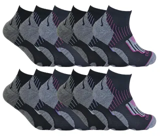 12 Paar Multipack Damen Radsport Socken | Socken Snob | Schwarz Low Cut Socken | Ideal für Laufen, Fitnessstudio & Sport - Schwarz