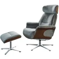 KAWOLA Relaxsessel TOSAR Velvet steingrau - Drehbare Entspannung - Komfort, Sessel mit Hocker & verstellbarer Kopfstütze für pure Entspannung!
