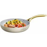 HOMELUX Pfannen-Set Bratpfanne Keramikpfanne Induktion Aluminium Pfanne mit Edelstahlgriff, Aluminium (Pfannenset, 1-tlg), Indukion,Keramikbeschichtung,weiß grau pfanne, gold griff