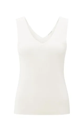Yaya - Feinripp-Strick-Tanktop mit V-Ausschnitt weiß - Gr. - M
