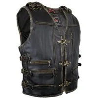 MDM Lederweste Herren Leder Kutte Schnallen Heavy Kutte im Used Look