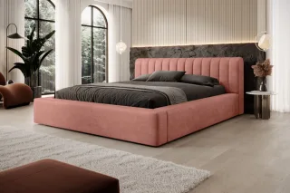 Polsterbett Doppelbett PEORIA 160x200cm in Stoff Macau Rose