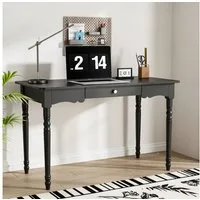 FUFU&GAGA Schreibtisch Schwarz 116 cm Computertisch Skandi, Massivholzbeine