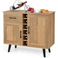 COSTWAY Sideboard, mit Weinregal für 6 Flaschen&Schubladen, Küchenschrank