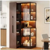 Merax Glasvitrine mit LED Beleuchtung, Vitrinenschrank (1-St., mit ausziehbaren Seitenregalen, Hochschrank) Doppelglas Standvitrine für Wohnzimmer