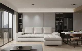 Ecksofa Sofa HECKTOR mit Schlaffunktion Stoff Abriamo Champagne Ottomane Rechts
