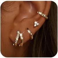 LuxusKollektion Creolen-Set Ohrringe 4 Paar Damen Silber Gold Creolen 14K Doppelter Creolen-Gold