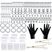 HoyoLee Piercing-Set 140-teiliges Piercing-Set, Edelstahlnadeln 14G/16G (140-tlg)