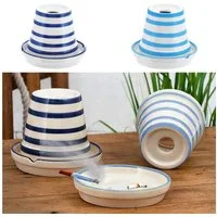CEPEWA Aschenbecher Sturmaschenbecher Maritim 2er Set blau weiß gestreift Ø12cm Dolomit