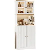 FUROKOY Küchenbuffet Hochschrank mit 4 Türen, Mehrzweckschrank (Packung, 1-St., Küchenschrank mit Verstellbaren Regalen) für Esszimmer, Küche, Wohnzimmer, 180 x 70 x 40 cm, Weiß