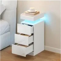 Dripex Nachttisch Nachttisch schmal 3 Schubladen, RGB LED, Beistelltisch Schwarz (1-St), Aus hochwertigen Spanplatten und MDF-Platten gefertigt