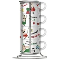 BIALETTI Cappuccinotasse, 5-tlg., Metall, Porzellan, (4 Cappuccinotassen mit Metallgestell)
