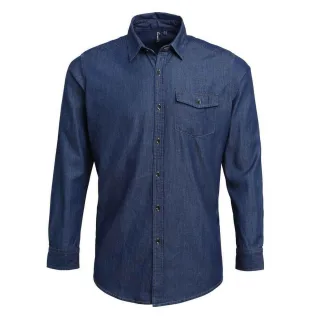 Premier - Hemd Kontrastnähte für Herren (Indigo-Jeansblau)