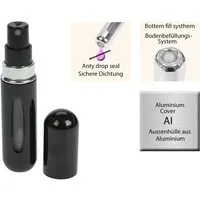 Fantasia Beauty Parfümzerstäuber Taschenzerstäuber, schwarz, für 5 ml, mit Füllautomatik (1 St), für 5 ml Inhalt, Aluminium, Füllautomatik, Sichtfenster