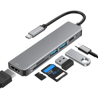 Bakeey 6-in-1 USB-C Hub Adapter HDMI 4K@30Hz USB3.0 USB-CDocking Station 100W PD Charging SD Reader Witch Splitter for