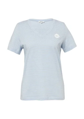 s.Oliver Red Label - T-Shirt mit V-Ausschnitt und Print-Detail blau - Gr. - 36