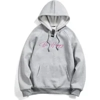 RMK Hoodie Damen Kapuzenpullover Pullover Loose Fit Oversize Be Happy Glücklich mit Kapuze
