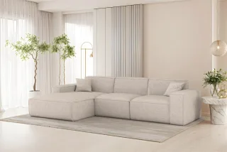 Ecksofa Designersofa CELES PREMIUM in Stoff Artico Creme Ottomane Links