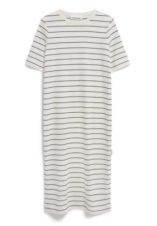 Armedangels - Gestreiftes T-Shirt-Kleid in Midilänge mit Seitenschlitz beige/schwarz - Gr. - XS