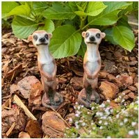 Online-Fuchs Gartenfigur Erdmännchen Deko Figuren im Set für den Garten - Wetterfest, Gartenfiguren aus Kunstharz für den Außenbereich