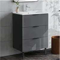 duschspa Waschtisch Badmöbel Set Waschbecken mit Unterschrank Badezimmer Möbel Schrank (Hängeschrank, mit Schrankfüße), Hochglanz, ca. 85cm hoch, 60/80cm breit