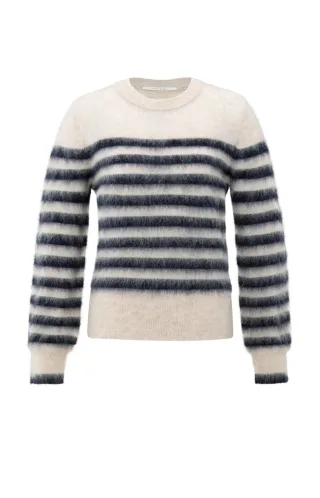 Yaya - Gestreifter Pullover mit Rundhalsausschnitt und langen Ärmeln beige/blau - Gr. - M
