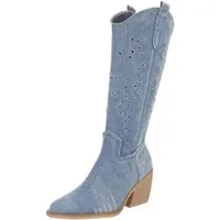 Ital-Design Damen Cowboyboots Western Sommerboots (88843817) Blockabsatz Stiefel in Hellblau