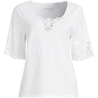 Flammgarn-Shirt mit Lochspitze in Plus-Größe für Damen, Damen, size: plus, Weiß, Baumwolle, by Lands' End