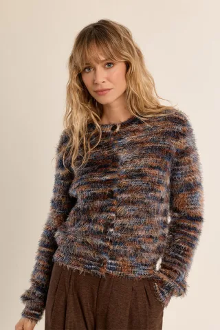 molly bracken - Strickjacke mit Knopfleiste blau/braun - Gr. - S