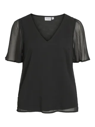 VILA - VIFALIA V-NECK S/S TOP - NOOS Black - Gr. - 36
