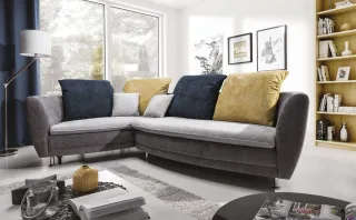 Ecksofa Sofa BOLLY Polyesterstoff Dunkelgrau/ Hellgrau Ottomane Links