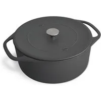 Springlane Bräter Cocotte Grau mit Deckel, Gusseisen, 6 L, Ø 28cm, Rund, Gusseisen, Ideale Feuchtigkeitsverteilung durch Tropfenstruktur
