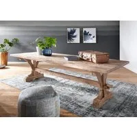 Massivmoebel24 Esstisch BASSANO (Rustikaler Esstisch im Landhausstil, Platz für 10 Personen, unbehandeltes Teakholz 270x100x78 Teak)