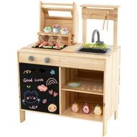 COSTWAY Outdoor-Spielküche Holz, Kinder-Grill BBQ, Outdoor Spielgrill, Holz