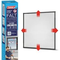 tesa Insektenschutz-Fensterrahmen FALT Alu Rahmen teleskopierbar Premium für Fenster, (Komplett-Set, 1-St., einfache Montage - 80 cm x 80 cm bis 140 cm x 140 cm - Anthrazit), Faltbarer Alu-Rahmen - Fliegengitter - verstellbarem Teleskoprahmen