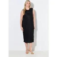 Ulla Popken Midikleid Plissee-Midikleid Rundhals ärmellos