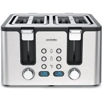 Arendo Toaster Edelstahl, Brötchenaufsatz, Restzeitanzeige, Silber, 4 kurze Schlitze, für 4 Scheiben, 1750 W, Doppelwandgehäuse, Defrost Funktion, Krümelschublade, 6 Bräunungsgrade