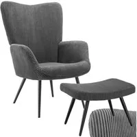 tectake Relaxsessel Polstersessel, bodenschonend, Belastbarkeit 150 kg, 72 x 76 x 100,5 (Fernsehsessel Hygge, in Breitcord Anthrazit/Schwarz), gepolstert, Armlehnen und ergonomische Rückenlehne, runde Stahlbeine