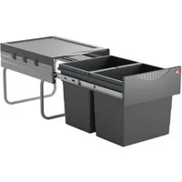 Hailo Einbaumülleimer Hailo Abfallsammler 3641521 Raumspar-Tandem 2x 18 Liter dunkelgrau