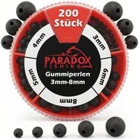 Paradox Fishing Schnurstopper Gummiperlen Set 3mm-8mm 200 Stück, (200-St), Knotenschutz, langlebig, 200 Perlen