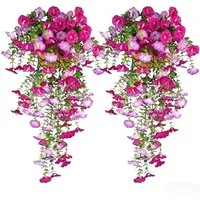 Kunstblumenstrauß Künstliche Prunkwinden-Ranken, 2 Stück Hängepflanzen, Seidengirlande, Agger, künstliche grüne Pflanzen, für Haus, Garten, Wand, Zaun