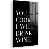 MuchoWow Acrylglasbild Zitat - 'Du kochst, ich trinke Wein' - Schwarz - Weiß, Inkl. Aufhängung, Wandbilder auf Glas Küche, Acrylglas Küchenbilder, 20x30 cm