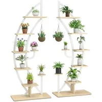 COSTWAY Blumenständer (2 St), 6-stufig, mit 2 Ablagen, Haken & Kippschutz