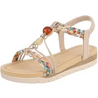 Ital-Design Damen Sandale mit Schmuckdetails und Riemendesign Riemchensandalette (91971205) Keilabsatz/Wedge Keilsandaletten in Beige
