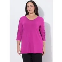 Ulla Popken Longshirt Longshirt Mesh-Einsatz Pailletten V-Ausschnitt