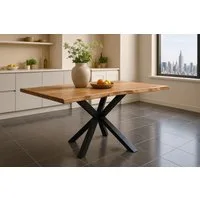 SAM® Baumkantentisch Stil, massives Akazienholz, Baumkante, Metallgestell Spider-Form schwarz