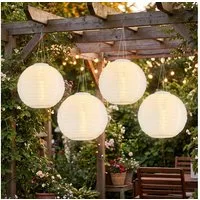 GLOBO LIGHTING LED Solarleuchte, LED-Leuchtmittel fest verbaut, Warmweiß, 4er Set Solarlampe Außen Lampion Gartenlampe Hängeleuchte weiß LED