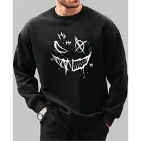 RMK Rundhalspullover Herren Pullover Langarmshirt Sweatshirt Pulli Smile Smiley Oversize Rundhals-Ausschnitt