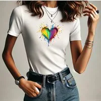 RMK Print-Shirt T-Shirt Damen Kurzarm Love Liebe Herz Heart Rundhals aus 100% Baumwolle